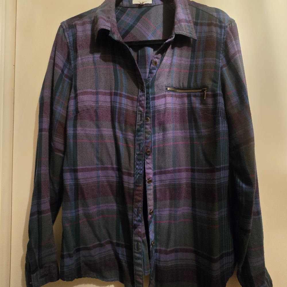 Maurices Flannel Purple and Blue Plaid Button Down Shirt